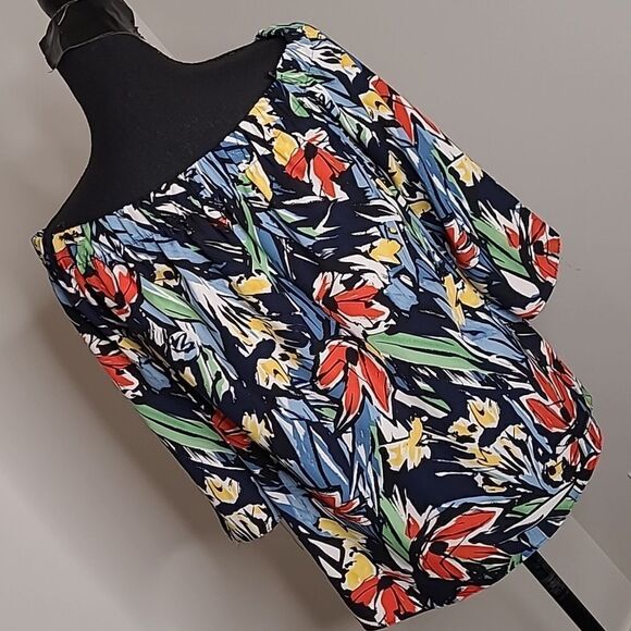 Green envelope  Los Angeles sz M offshoulder colorful blouse - Picture 4 of 8